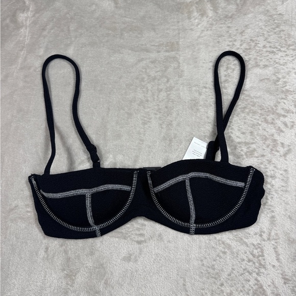 Onia Flora Seamed Underwire Black White Stitched Bikini Swim Top Size XS - Picture 1 of 16